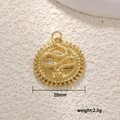 Gold plated snake pendant with embossed relief and zircon detail, 20mm diameter - A0201/Round Relief / Gold