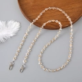 Crossbody phone lanyard with transparent and champagne crystal beads and metal clasps - 60CM / Champagne