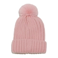 Pink knit winter beanie with plush pom-pom and thick ribbed cuff for warm outdoor wear - M (56-58cm) / Pink