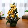 Albero di Natale da tavolo 20cm con stelle di Natale dorate e pigne su base in tessuto - Oro Schiuma - Base in Tessuto Verde