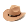 Cappello da cowboy classico in feltro di lana cammello con decorazione etnica di perline - M(56-58cm) / Cammello