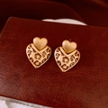Macro shot of vintage heart leopard print earrings with gold metal base on leather - Gold-Leopard (Heart Style)