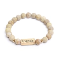 Khaki natural stone beaded bracelet with golden Friends engraved metal plaque - Friends Engraved Plate (G1170-1)