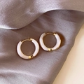 Elegant gold hoop earrings with white marble texture inlay on a silk background - White Pearlescent Material Gold Hoop (A63 White)