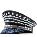 Gorra de capitán en cuero negro con diamantes de imitación para disfraces de fiesta - Ajustable / Negro con Diamantes AB
