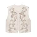 Women's cream faux suede vest with detailed floral embroidery and 3D applique - XS / Milky White