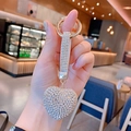 Luxury heart-shaped rhinestone keychain for handbags and car keys in silver finish - White