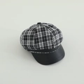 Close-up of black and white plaid texture with matte leather brim on newsboy hat - 50-52cm (2-5 Years) / Black