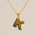 Letter K pendant necklace in golden finish with black textured inlay on a cross chain - Gold Letter K