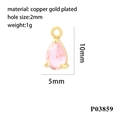 Pink teardrop zircon pendant in gold-plated copper for DIY jewelry making 10x5mm - Gold Base-Pink