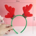 Christmas reindeer antler headband in red plush with green base for holiday costume - Red Reindeer Antlers Headband
