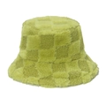 Chapeau bob en peluche à damier vert et jaune en fausse fourrure douce et chaude - M(56-58cm) / Jaune