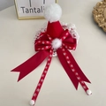 Fermaglio natalizio con cappello rosso, fiocco in velluto e nastri con fiocchi - Fiocco Rosso Fermaglio Mini Cappello di Natale