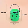 Grüner Frankenstein Halloween Süßigkeiten-Eimer mit schwarzem Griff, Gesamthöhe 11,3 cm - Kleiner grüner Frankenstein-Eimer