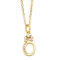 Detail of gold necklace featuring a crown-topped letter O pendant with sparkling zircons - Letter O