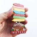 Italian Matera souvenir magnet with resin painted colorful city road signs and landmarks - Matera Road Sign