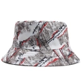 Reversible bucket hat featuring black and red graffiti print with street style ink design - Coffee