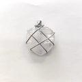 Barbie style heart shaped quartz crystal pendant wrapped in delicate metal wire net - White Crystal
