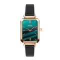 Women's vintage fashion watch with green gradient rectangular dial and black leather strap - Green Gradient Striped Dial
