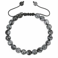8mm snowflake obsidian beaded bracelet with adjustable black hand-woven braided rope - Snowflake Obsidian (Style 12)