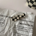 Detail of mini comb hair clip with vintage black and white checkerboard pattern - 10# Duckbill Clip - Small Comb