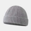 Grey thick ribbed knit cuff beanie hat for men and women, warm winter skull cap style - Light Gray