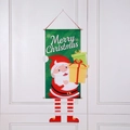 Green Merry Christmas door hanging banner featuring Santa Claus with gift box and red striped legs - Green Santa Claus Style