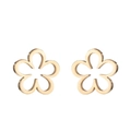Macro shot of gold hollow flower stud earrings with detailed pistil and five petals - Gold