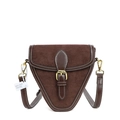 Retro donkerbruine crossbodytas van mat suède en leer met witte contraststiksels - Donker Koffie