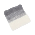Detailed view of fluffy cat-ear knit beanie featuring grey and white color-block design - Gray White Color Block Cat Ear Knit Hat (E)