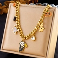 Bracciale Halloween con ciondoli zucca e fantasma su catena placcata oro 18K - Bracciale con Charms di Halloween (N2910)