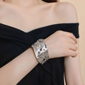 Irregular textured silver bangle with hammered surface and minimalist open cuff design - Rock Hammered Texture (9#)