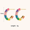 Colorful enamel C-shaped rainbow earrings in 18K gold-plated stainless steel with 1.6cm diameter - Enamel Wheel C-Shaped Studs - Colorful