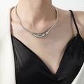 Elegant silver snake chain necklace with a polished minimalist curved pendant for women - 40CM / Steel Color Necklace (P1604)