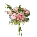 Pink artificial rose bouquet with green eucalyptus leaves on a white background - Similar to First Image Pink