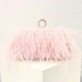 Pink ostrich feather box clutch with a sparkling rhinestone-embellished finger ring handle - Pink