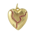 Detailed view of 18K gold-plated heart pendant with red zircon inlay and bow design - 05 Broken Red Stone Heart