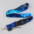 Detail of galaxy pattern polyester lanyard with blue stars and quick-release buckle - KP792-2 Blue Starry