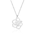 Elegante collar de acero inoxidable plateado con un colgante de flor de hibisco hueco - Color Acero