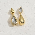 Elegant gold-plated water drop earrings with transparent crystals shown in a pair - ES2313-4 Water Drop Smooth Zircon Earrings