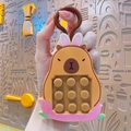 Capybara pop fidget keychain with pink bunny ears and lotus base for backpacks - Fidget Capybara - Rabbit Ears