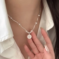 Collana con pendente a cuore, perle d'acqua dolce e sfere d'argento per donna - Catena Giuntata / Collana di Perle a Cuore di Fiore Argentata