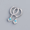 Bohemian S925 silver hoop earrings with heart-shaped blue opal and sparkling zircon - Heart Pendant / White Gold