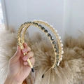 Baroque double-layer headband with white pearls and dark grey rhinestones in gold finish - Pearl Grey