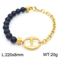 Pulsera de acero de titanio con cuentas negras y eslabón dorado de nariz de cerdo - Color Dorado (KB170133-KLHQ)