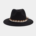 Détail d'un chapeau fedora noir en feutre avec ruban tissé bicolore au style bohémien - M (56-58cm) / Style 7-Bande Tressée à la Main Marron Blanc (AL-BNM9)