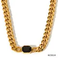 Golden Cuban chain necklace featuring a rectangular black gemstone pendant - Gold Black Rhinestone Cuban Chain Necklace (KCD514)