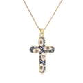 18K gold plated necklace featuring an eye-shaped cross pendant with purple crystals - Blue White Enamel-Purple Zircon (22409)