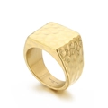 Golden square signet ring for men featuring a unique hammered texture in 316L stainless steel - Gold (KR107877-KJX) / US 7
