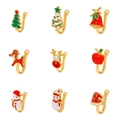 Golden U-shaped non-piercing nose clips with Christmas charms and colorful enamel finish - Christmas Enamel Themed Set / 9-Piece Set / Colorful